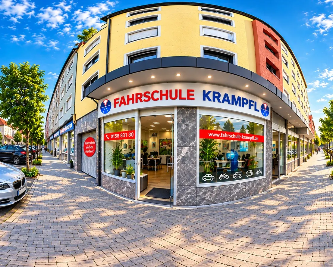 Ladenfront der Fahrschule Krampfl in München Moosach