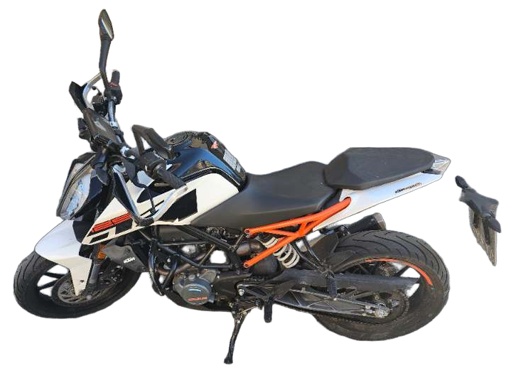 Weiß-orangefarbene KTM Duke – Fahrschulmotorrad für Klasse A1 und B196